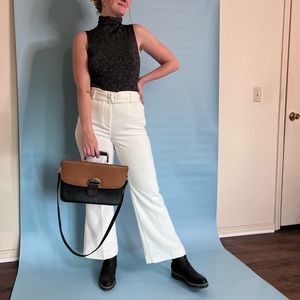 Ivory high-waisted Ann Taylor corduroy dress pants with belt